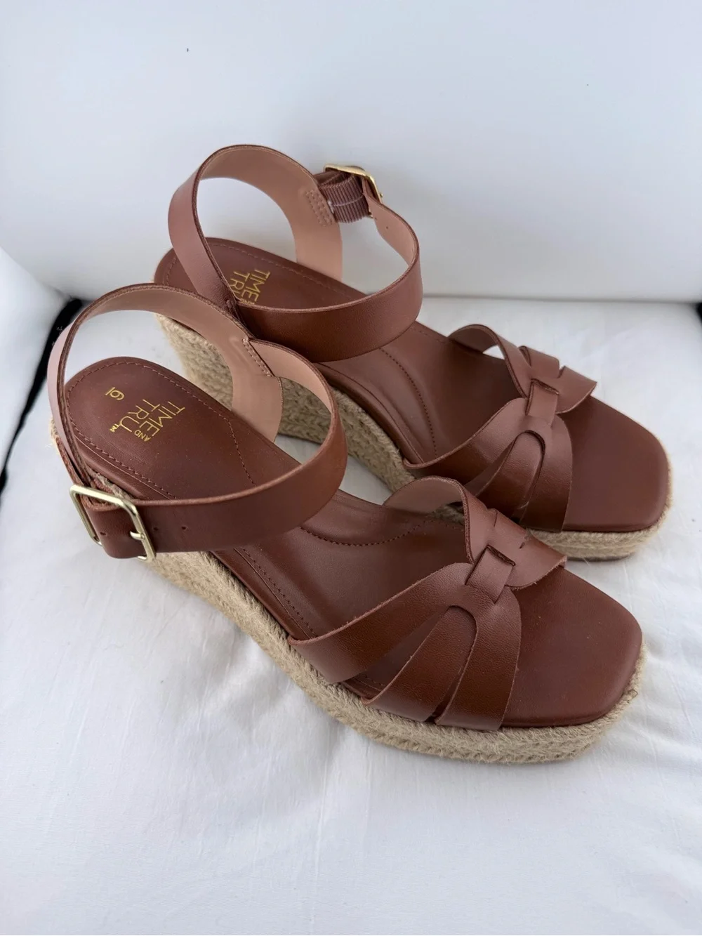 Time and Tru Brown Strappy Ankle-Buckle Sandals